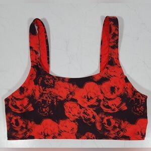 Alo Yoga Vapor Roses Sports Bra Cherry Women Sz M Black Red Floral Gym Training